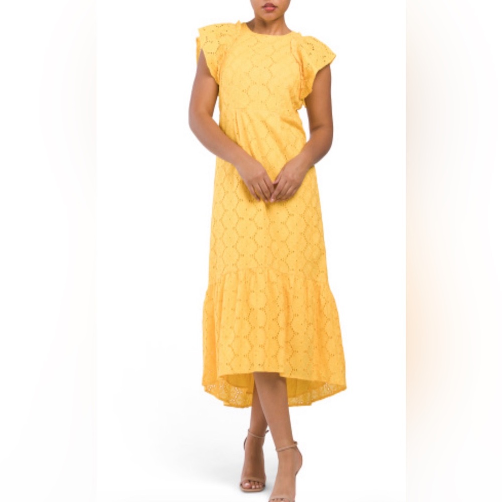 Maggy London Eyelet Sunlit Yellow High Low Dress